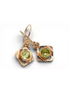 Oro rojo rosa de 14 quilates 14k 583 Yellow Peridot pendientes vec017r Ruso Soviético URSS Artesanía vintage Art Deco style
